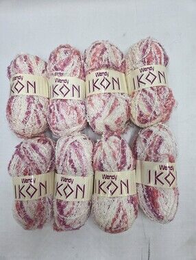 Retired Wendy IKON Variegated Pink & Cream Novelty Yarn 8 Skeins 50 grams each